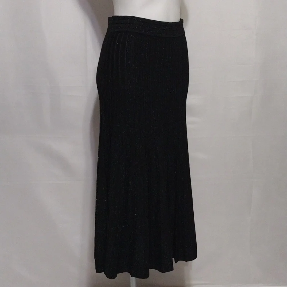 Sandro Paris Designer Black Shimmery Stretch Knit Flowy Maxi Skirt US 2 Elegant